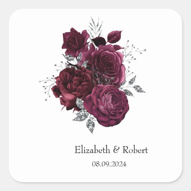 Burgundy Roses Square Sticker (Front)