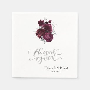 Burgundy Roses Thank You Card Napkin