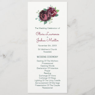 Burgundy Roses Watercolor Wedding Programs