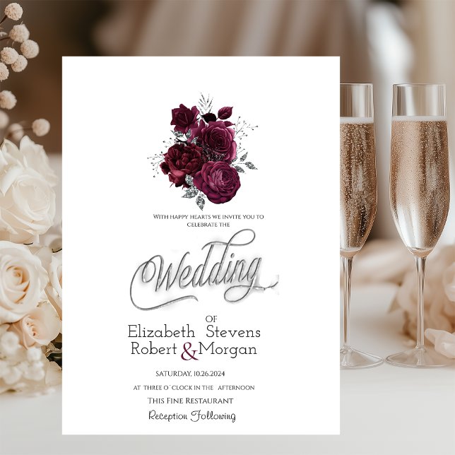 Burgundy Roses Wedding Invitation (Creator Uploaded)