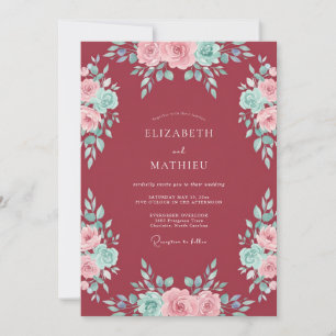 Burgundy Rosy Bloom Wedding Invitation