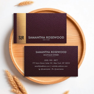 Burgundy Rouge cuir & Gold Luxe Carte de visite