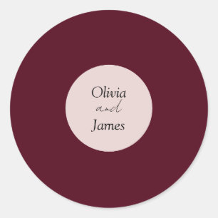 Burgundy Round Floral Wedding Envelope Sticker