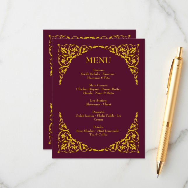 Burgundy Royale Deep Burgundy Wedding Menu (Front/Back In Situ)