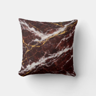 Burgundy Royale Marble with White & Gold Veining Throw Pillow
