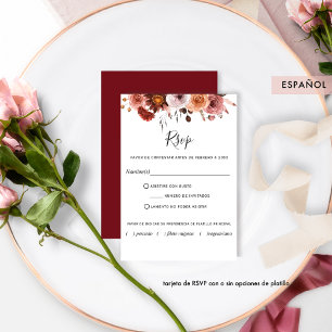 Burgundy, RSVP in Spanish, Burgundy Blush Floral Card