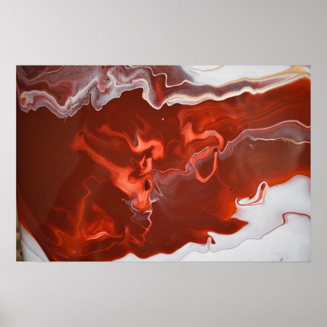 Burgundy Rust Dark Red Marble Acrylic Art Abstract Poster (Front)