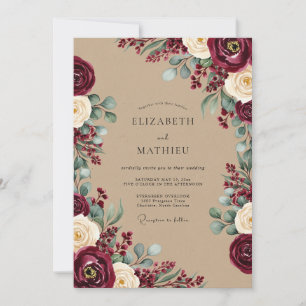 Burgundy Rustic Bloom Wedding Invitation