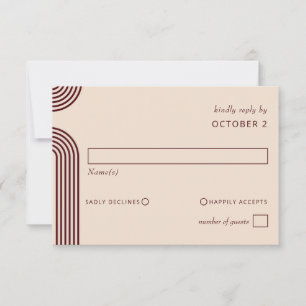 Burgundy Rustic Boho Arched Modern Wedding RSVP Card