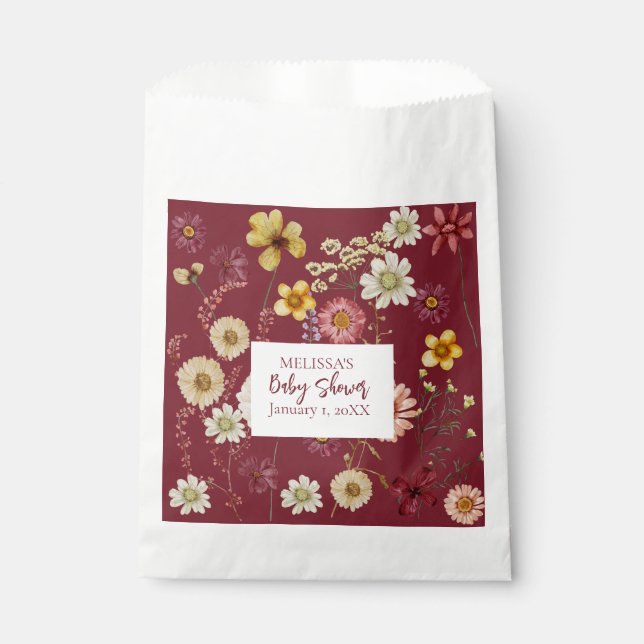 Burgundy rustic boho wildflower favour bag (Front)