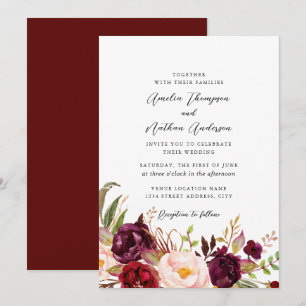 Burgundy Rustic Botanical Florals Wedding Invitation