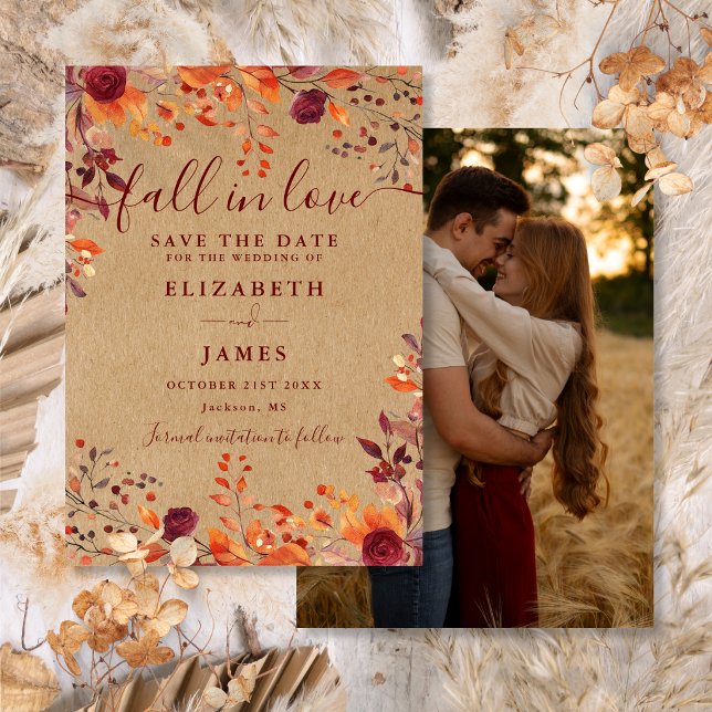 Burgundy Rustic Fall Autumn Photo Wedding Save The Date (Burgundy Rustic Fall Autumn Photo Wedding Save The Date)