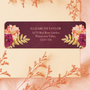 Burgundy Rustic Fall Boho Floral Mariage Adresse