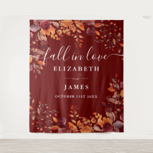 Burgundy Rustic Fall Floral Photo Booth Backdrop Tapestry