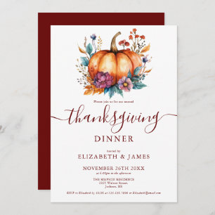 Burgundy Rustic Fall Pumpkin Thanksgiving Party Invitation