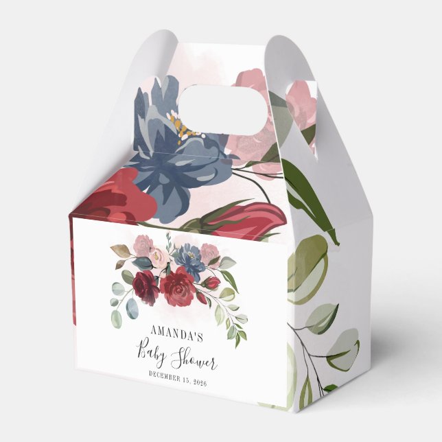 Burgundy Rustic Floral Baby Shower Custom Favor Box (Front Side)