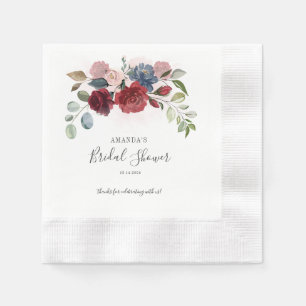 Burgundy Rustic Floral Bridal Shower  Paper Napkin