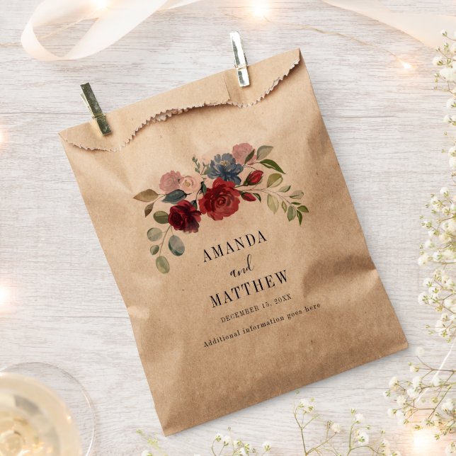 Burgundy Rustic Floral Custom Wedding Favour Bag (Clipped)