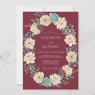 Burgundy Rustic Floral Embrace Wedding Invitation