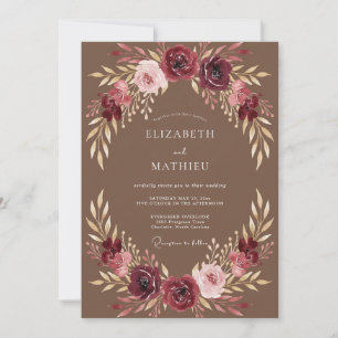 Burgundy Rustic Floral Garland Wedding Invitation