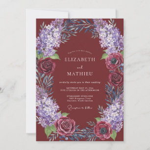 Burgundy Rustic Floral Wedding Invitation