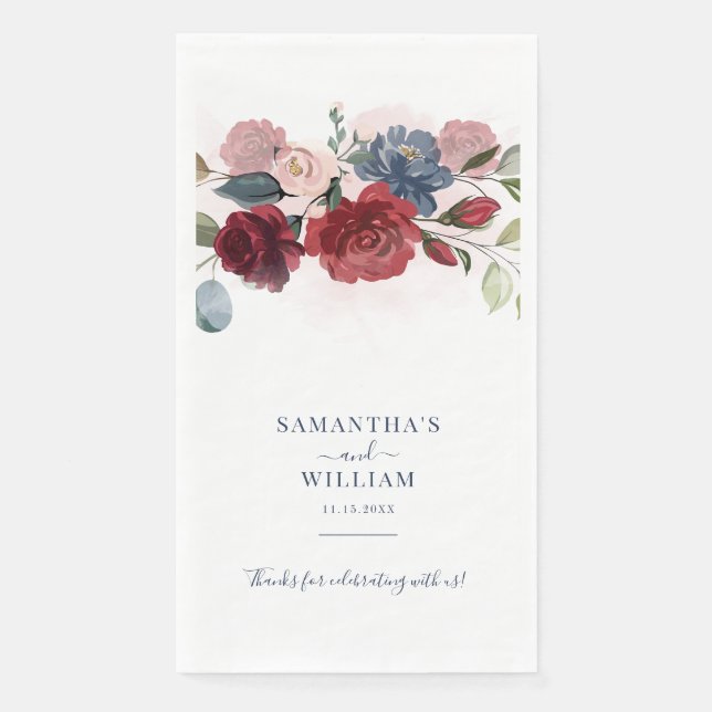 Burgundy Rustic Floral Wedding Reception Napkin (Front)