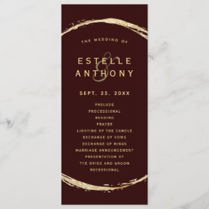 Burgundy Rustic Gold Circle Ampersand Wedding  Program