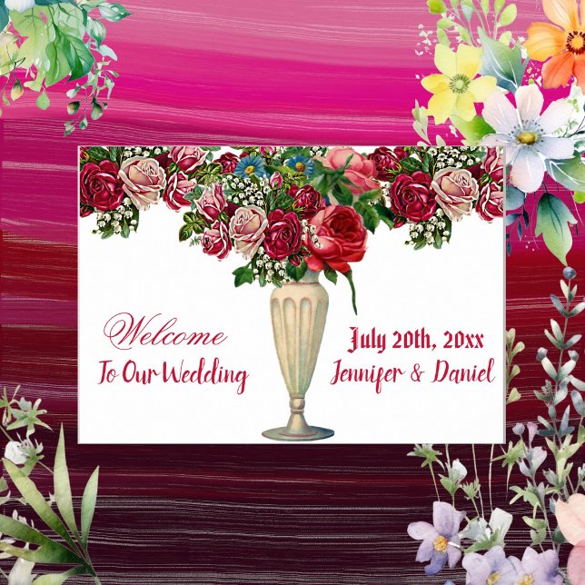 Burgundy Rustic Roses Country Wedding Welcome Sign (Burgundy Rustic Roses Country Wedding Welcome Sign)
