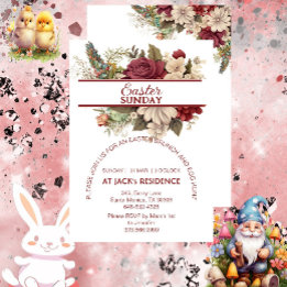 Burgundy Rustic Roses Pastel Floral Easter Sunday Invitation