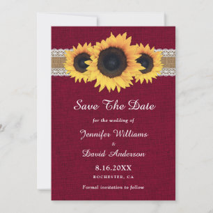 Burgundy Rustic Vintage Sunflower Wedding Save The Date