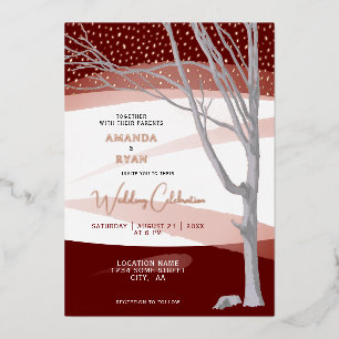 Burgundy Rustic Winter Tree Watercolor Wedding