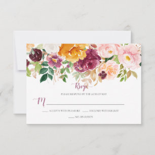 Burgundy Saffron Blush Mauve Rustic Floral RSVP Card