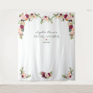 Burgundy Saffron Floral Bridal Shower Photo Booth Tapestry