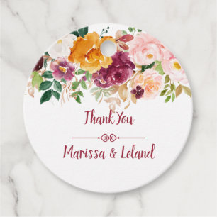 Burgundy Saffron Mauve Pink Watercolor Floral Favour Tags