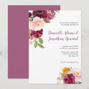 Burgundy Saffron Yellow Mauve Rustic Wedding Invitation