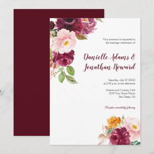 Burgundy Saffron Yellow Pink Rustic Wedding Invitation