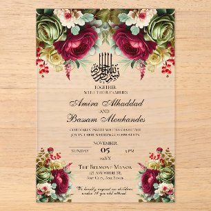 Burgundy Sage Floral Islamic Wedding Invitation