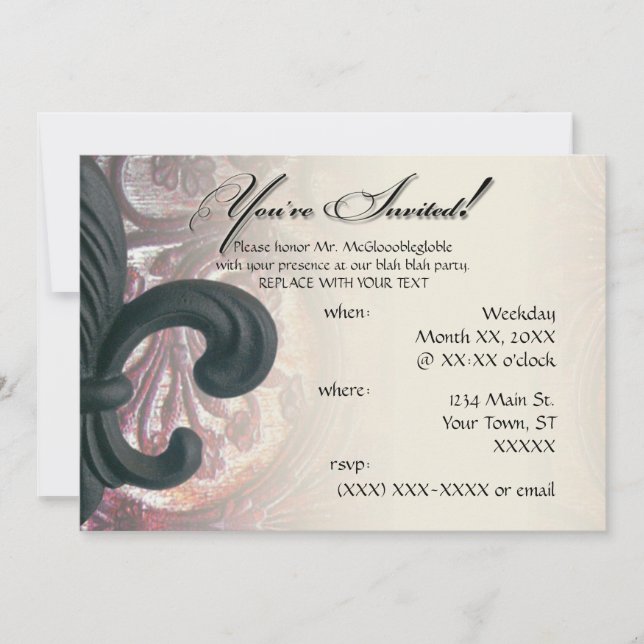 burgundy/sand "iron fleur de lis" 5X7 invitations (Front)