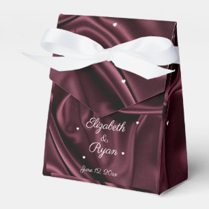 Burgundy Satin White Hearts Personalized Favor Box