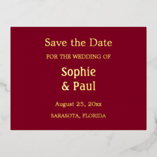 Burgundy Save the Date Foil Invitation Postcard