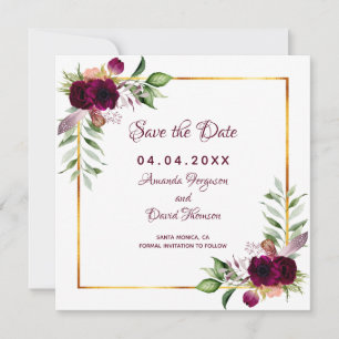 Burgundy Save the date wedding bohemian florals