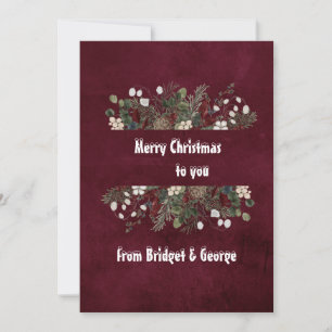 burgundy scandinavian wreath holiday card
