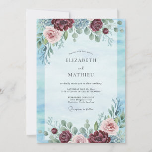 Burgundy Scenic Winter Wedding Invitation