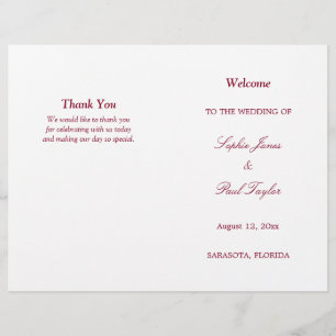 Burgundy Script Bi-Fold Wedding Program