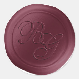 Burgundy Script Double Monogramme Stickers cire