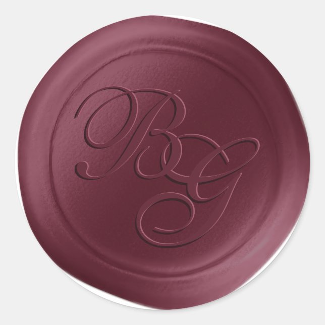 Burgundy Script Double Monogramme Stickers cire (Devant)