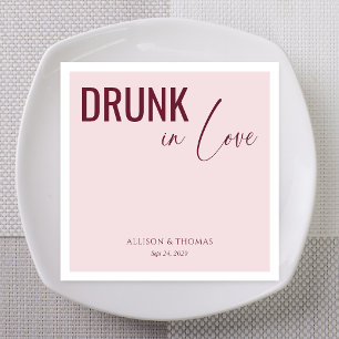 Burgundy Script Drunk in Love Custom Names Napkin