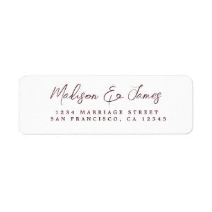 Burgundy Script Elegant Wedding Return Address