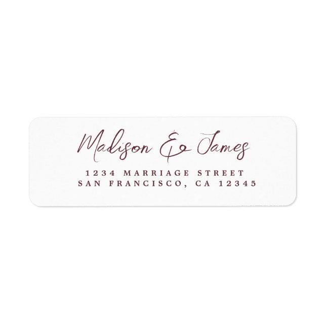 Burgundy Script Elegant Wedding Return Address (Front)