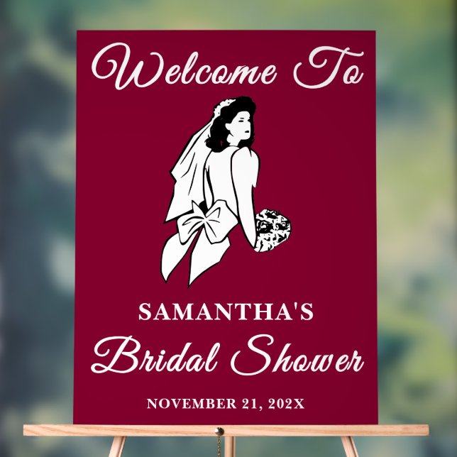 Burgundy Script Fall Bridal Shower Welcome Acrylic Sign (Neutral)